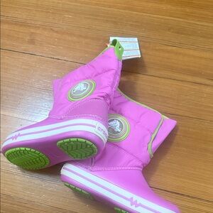CROCS Kids Pink and Green Snow Boots